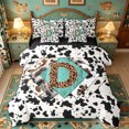 thumbnail image 1 of meiyoeat Western Cow Print Monogram D 7-Piece Twin Bedding For Boys,Leopard Initial Print Bedding Comforter Set,Black Reversible, 1 of 7
