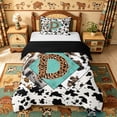 thumbnail image 1 of meiyoeat Western Cow Print Monogram D Twin Duvet Cover For Boys,Leopard Initial Print Twin Bedding,Black Reversible,2 Pieces,1 Duvet Cover and 1 Pillowcase, 1 of 6