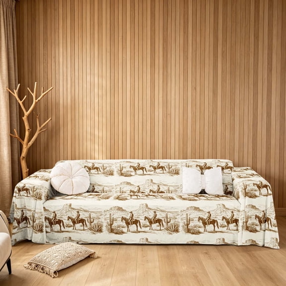 meiyoeat Western Cowboy Sofa Cover Slipcover 91x150, Vintage Farmhouse Lodge Cabin Chair Loveseat Couch Cover