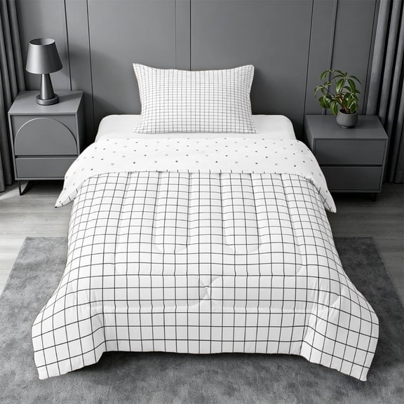 meiyoeat White Buffalo Plaid Twin Comforter Sets,Classic Geometric Design Bedding Set For Kids,Reversible,2pcs