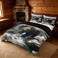 thumbnail image 1 of meiyoeat Wild Bear King Duvet Cover Set, Nature Mountain Waterfall Bedding, Brown Green, Black Reversible3 Pieces, 1 Duvet Cover and 2 Pillowcases, 1 of 6