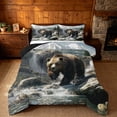 thumbnail image 1 of meiyoeat Wild Bear Queen Comforter Set, Nature Mountain Waterfall Bedding Comforter Set, Brown Green, Black Reversible 3-Piece, 1 Comforter and 2 Pillowcases, 1 of 6
