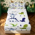 thumbnail image 1 of meiyoeat Woodland Dinosaur Zipper Twin Comforter Sets with Fitted Sheet and 2 Pillowcases for Boys Bedding, Pine Jungle Wildlife Zipper Bedding Set, White Green Navy, Polkadot Reversible, 4pcs, 1 of 7