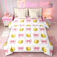 thumbnail image 1 of meiyoeat Yellow Softball Bow Twin Bedding for Girls, Kawaii Princess Ribbon Bedding Comforter Set, Pink Reversible, 7-Piece, 1 of 6
