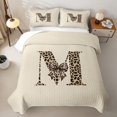 thumbnail image 1 of meiyoeat bow Monogram M Print Quilt Full,Fashion Leopard Print Full Bedspread Sets,3 Pieces, 1 of 7