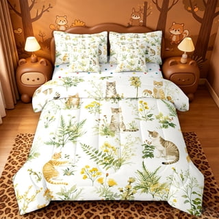 meiyoeat cute Kawaii 7 Pieces Full Size Bedding Sets,Green Rustic Botanical Full Size Bed in a Bag,Reversible