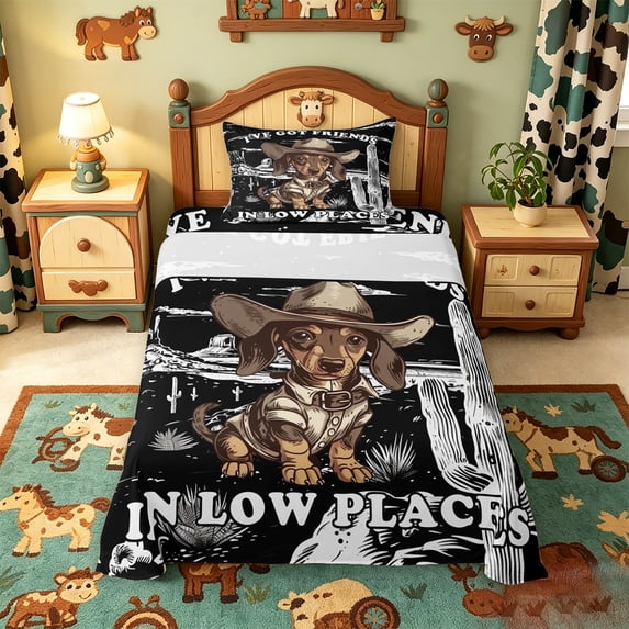 meiyoeat cute Western Dachshund Twin Sheets,Kawaii Dog Print Bedding,3-Piece,1 Fitted Sheet and 1 Pillowcase