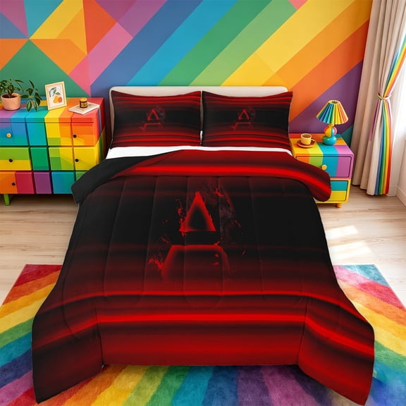 meiyoeat gradient Initial Print Full Size Comforter Sets,Red Black Monogram A Bedding Comforter Set,Black Reversible,3 Pieces,1 Comforter and 2 Pillowcases