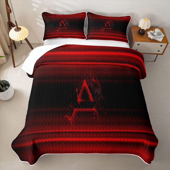 meiyoeat gradient Initial Print Quilt Full,Red Black Monogram A Full Bedspread Sets,3 Pieces