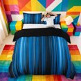 thumbnail image 1 of meiyoeat gradient Lines Texture Bedding,Neon Blue Black Duvet Cover Full,Reversible,3 Pieces,1 Duvet Cover and 2 Pillowcases, 1 of 6