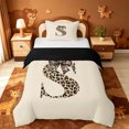 thumbnail image 1 of meiyoeat kawaii Bow Monogram Design Twin Duvet Cover,Leopard Print Initial S Twin Bedding,Black Reversible,2-Piece,1 Duvet Cover and 1 Pillowcase, 1 of 6