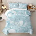 thumbnail image 1 of meiyoeat light Blue Coral Seashell Quilt Full,Watercolor Ocean Print Full Bedspread Sets,3pcs, 1 of 7