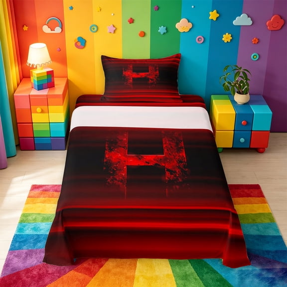 meiyoeat modern Monogram Design Twin Sheets,Gradient Initial Bedding,3pcs,1 Fitted Sheet and 1 Pillowcase