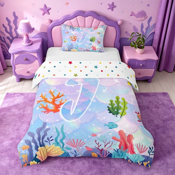 meiyoeat ocean Wave Texture Twin Duvet Cover,Watercolor Monogram J Twin Bedding,Reversible,2-Piece,1 Duvet Cover and 1 Pillowcase