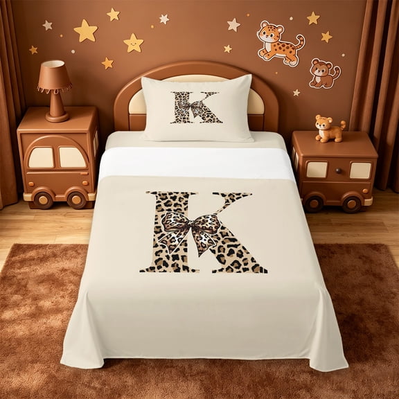meiyoeat personalized Cheetah Monogrammed K Twin Sheets,Cute Coquette Leopard Bow Bedding,3 Pieces,1 Fitted Sheet and 1 Pillowcase