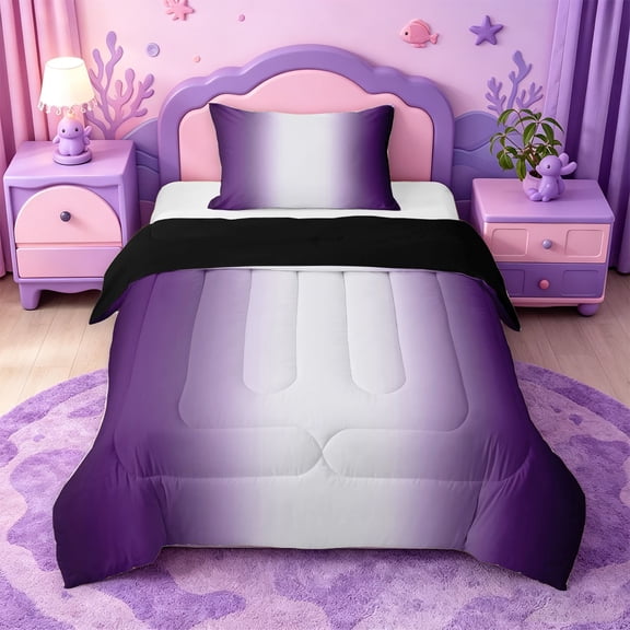 meiyoeat purple White Gradient Twin Comforter Sets,Modern Minimalist Geometric Lines Bedding Set,Reversible,2 Pieces,1 Comforter and 1 Pillowcase