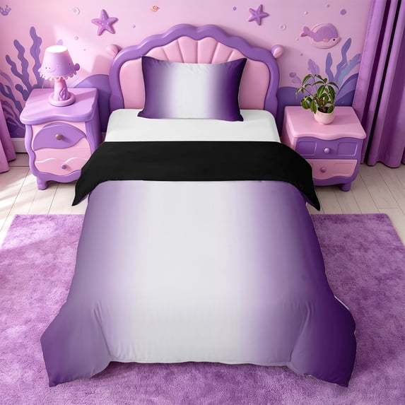 meiyoeat purple White Gradient Twin Duvet Cover,Modern Minimalist Geometric Lines Twin Bedding,Reversible,2 Pieces,1 Duvet Cover and 1 Pillowcase