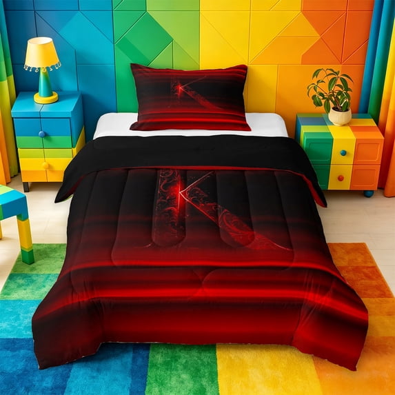 meiyoeat red Black Light Ombre Twin Comforter Sets,Personalized Monogram K Bedding Set,Black Reversible,2-Piece,1 Comforter and 1 Pillowcase