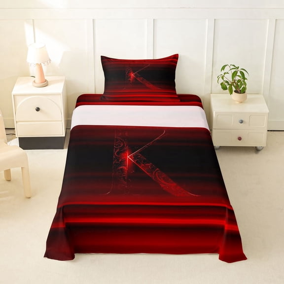 meiyoeat red Black Light Ombre Twin Sheets,Personalized Monogram K Bedding,3-Piece,1 Fitted Sheet and 1 Pillowcase