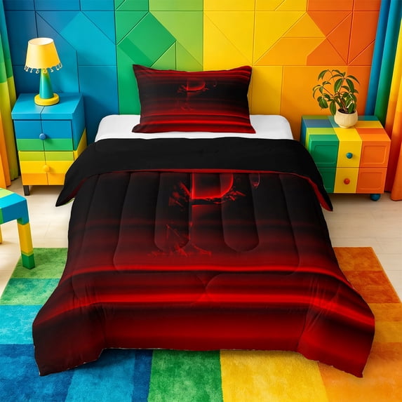 meiyoeat red Black Monogram Twin Comforter Sets,Modern Letter P Bedding Set,Black Reversible,2pcs,1 Comforter and 1 Pillowcase