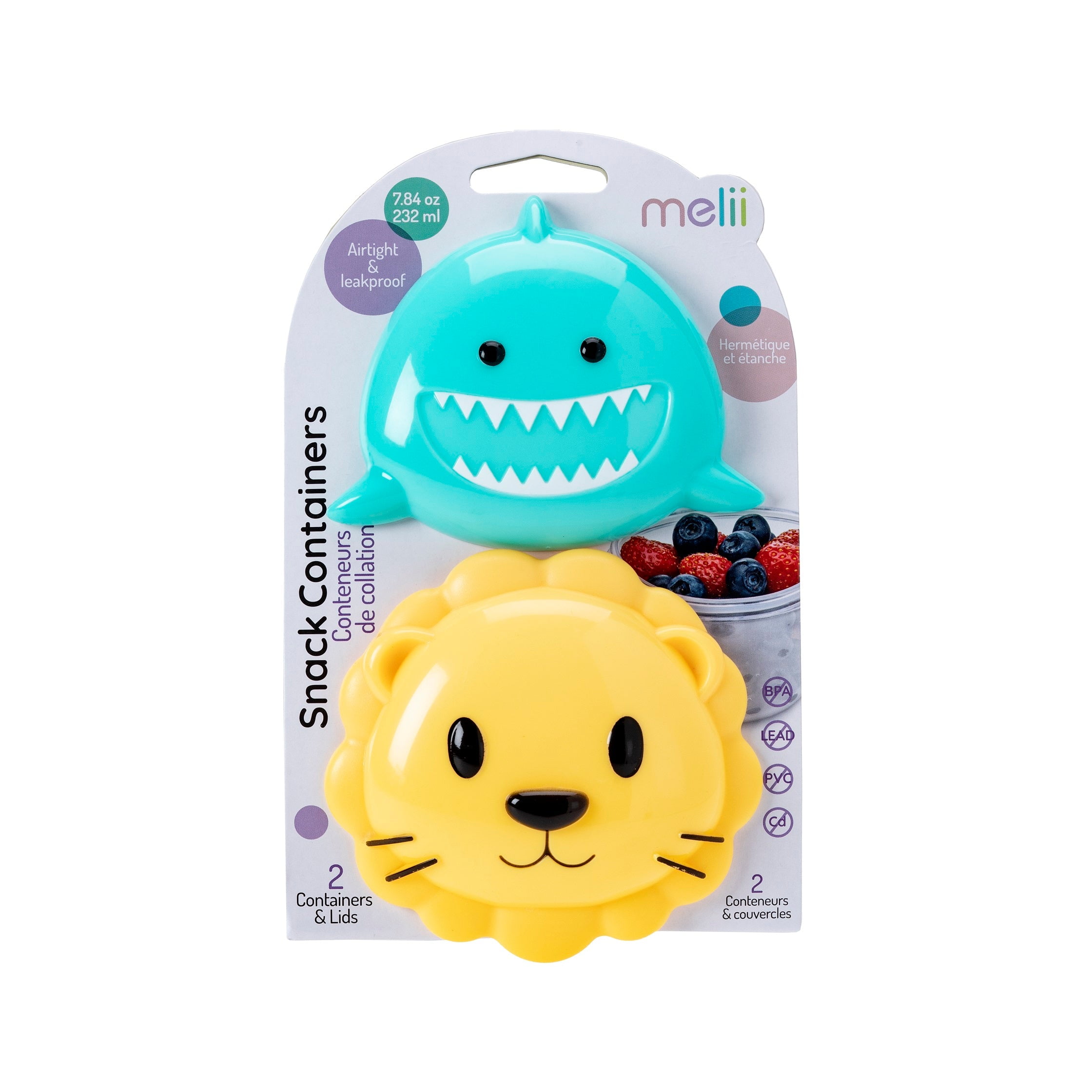melii Animal Snack Containers with Lid 2 pack Shark & Lion