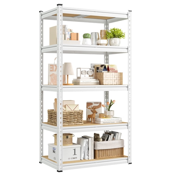 melmine 5 Tier Storage Shelves,2000 lbs Capacity,Adjustable Height Metal Shelving Unit,28" W 12" D 60" H,White