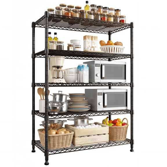 melmine 5-Tier Wire Shelving Unit,Heavy Duty Metal Storage Shelves Adjustable,Rust Resistant Garage & Pantry Storage Rack,Steel Storage Organizer Shelf,29.5"W x 14.2"D x 63.5"H,Black
