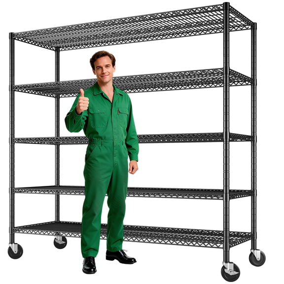melmine 55.5"W Heavy Duty Rolling Storage Shelves with Wheels,2998lbs Extra Deep Wire Shelving Unit,Reinforced 1-Inch Steel Tube Frame,24"D Adjustable Metal Storage Rack for Garage,Pantry & Basement