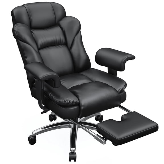 melmine Big and Tall Executive Office Chair with Footrest, 400-LB Capacity, 135° Rocking, Padded Armrests, Pu Leather, Black