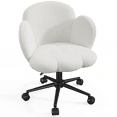 thumbnail image 1 of melmine Teddy Fabric Vanity Chair with Petal Back, Armless Height-Adjustable Swivel Chair, White, 1 of 7