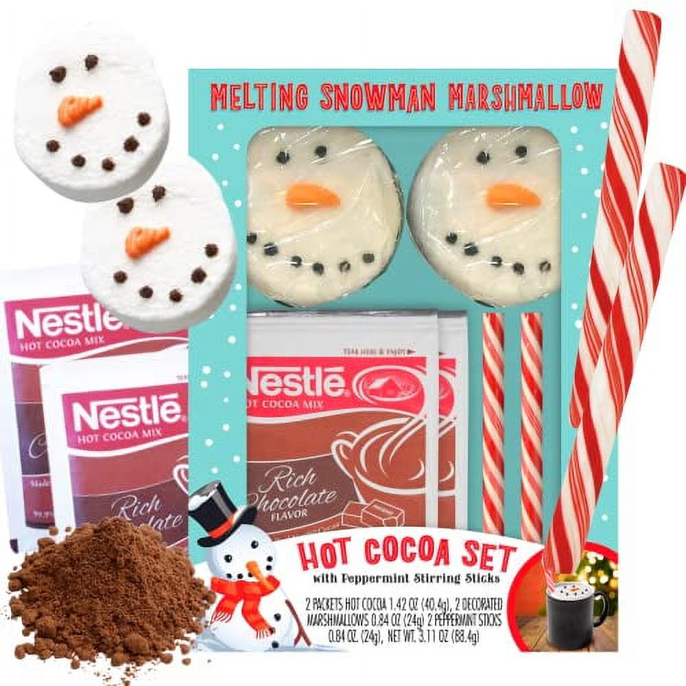 melting snowman marshmallows hot cocoa kit, includes snowmen