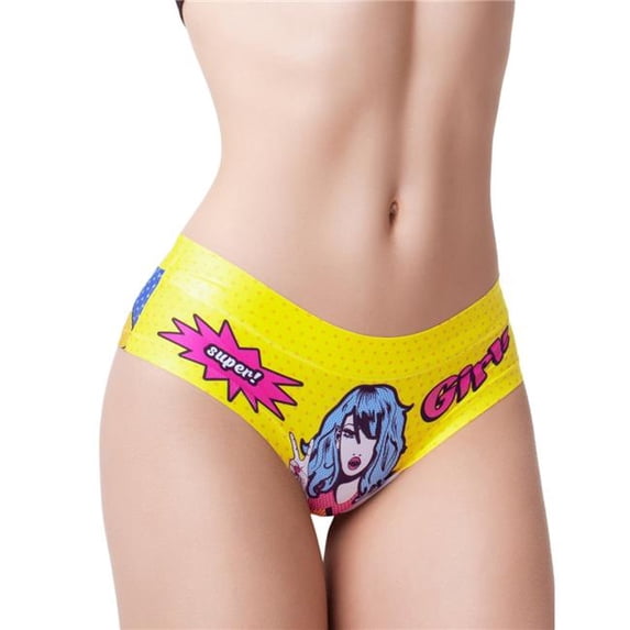 mememe CFY-13 Slip Comfortable Panties with Impressive Prints - Comic Fans - Yellow - Large