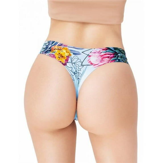mememe SGFB-23 Thong Comfortable Panties with Impressive Prints - Secret Garden - Frida Blue - Large