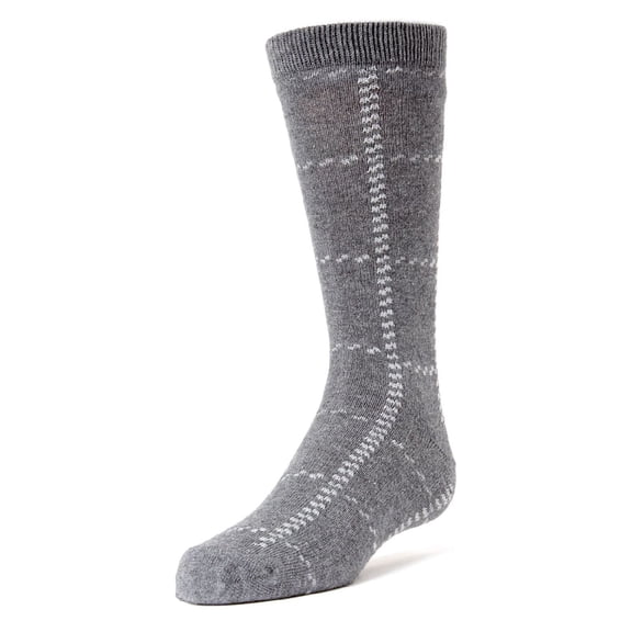 MeMoi Windowpane Plaid Cotton Blend Dress Socks - Boys - Male, 9-11, Charcoal