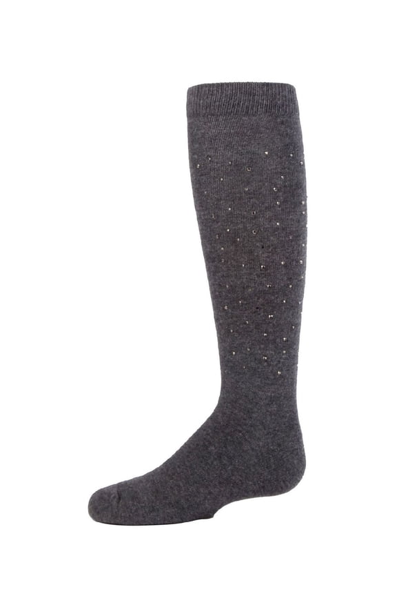 Jazzy Jeweled Cotton Blend Knee Socks - Girls - Female, 10, Charcoal