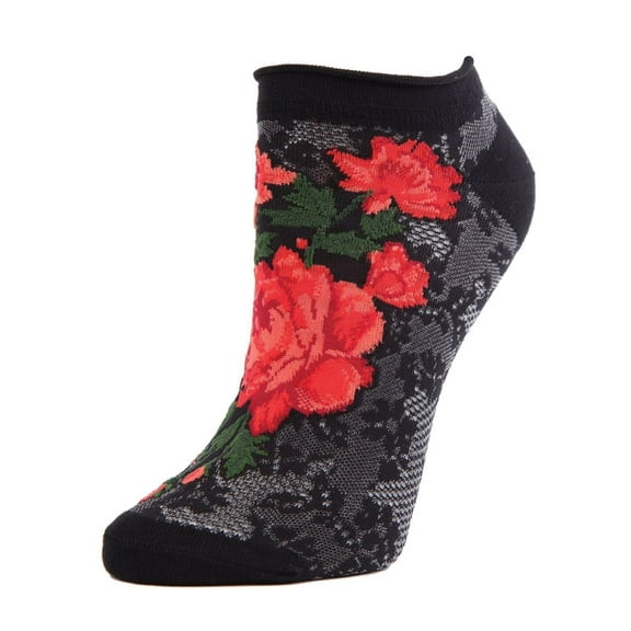 MeMoi Love and Lace Low-Cut Floral Socks - Womens - Female, One Size, Black
