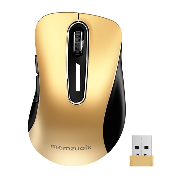 memzuoix 2.4G Wireless Mouse, 1400 DPI Mobile Optical Cordless Mouse with USB Receiver, Portable Computer Mice Wireless Mouse for Laptop, PC, Desktop, MacBook, 5 Buttons (Gold)