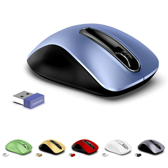 memzuoix 2.4G Wireless Mouse, 1400 DPI Mobile Optical Cordless Mouse with USB Receiver, Portable Computer Mice Wireless Mouse for Laptop, PC, Desktop, MacBook, 5 Buttons, Navy Blue