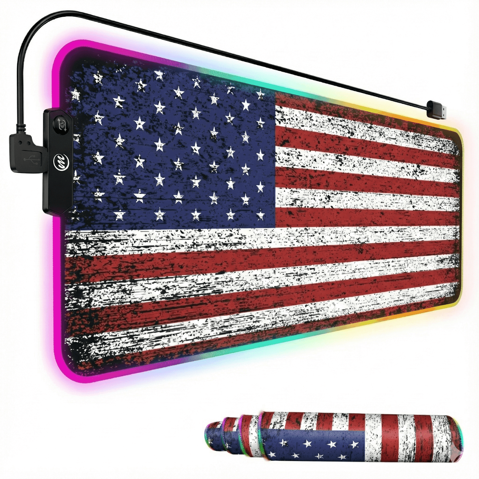 memzuoix LED Mouse pad 31.5×11.8 Inch, Large RGB Glow Gaming Mouse Pad for Computer, 12 Cool Lighting Modes, Anti-Slip Base, Waterproof, Stain Resistant, Desk Mouse pad for Wireless mouse, Flag Shape