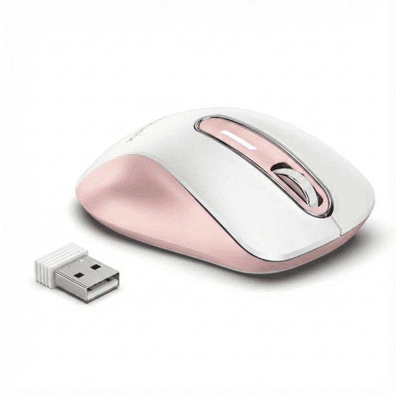 memzuoix Wireless Optical Mouse for Laptop, 5 Buttons 1400 DPI Wireless Mouse with USB Receiver, Cordless Computer Mice for Chromebook, Desktop, PC, Macbook, Pink White