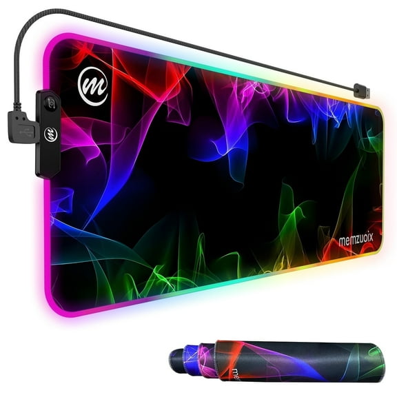 memzuoix LED Mouse pad 31.5×11.8 Inch, Large RGB Glow Gaming Mouse Pad for Computer Keyboard, 12 Cool Lighting Modes, Anti-Slip Base, Waterproof, Stain Resistant, Desk Mouse pad for Wireless mouse