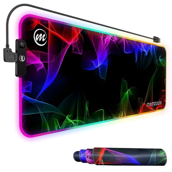 memzuoix LED Mouse pad 31.5×11.8 Inch, Large RGB Glow Gaming Mouse Pad for Computer Keyboard, 12 Cool Lighting Modes, Anti-Slip Base, Waterproof, Stain Resistant, Desk Mouse pad for Wireless mouse