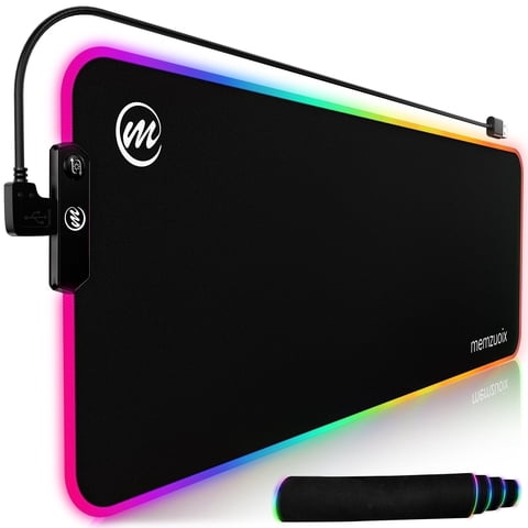 memzuoix LED Mouse pad 31.5×11.8 Inch, Large RGB Glow Gaming Mouse Pad for Computer, 12 Cool Lighting Modes, Anti-Slip Base, Waterproof, Stain Resistant, Desk Mouse pad for Wireless mouse, Black