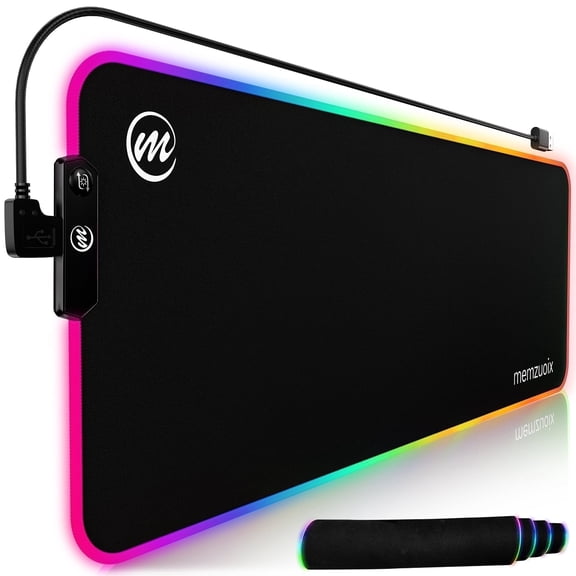 memzuoix LED Mouse pad 31.5×11.8 Inch, Large RGB Glow Gaming Mouse Pad for Computer, 12 Cool Lighting Modes, Anti-Slip Base, Waterproof, Stain Resistant, Desk Mouse pad for Wireless mouse, Black