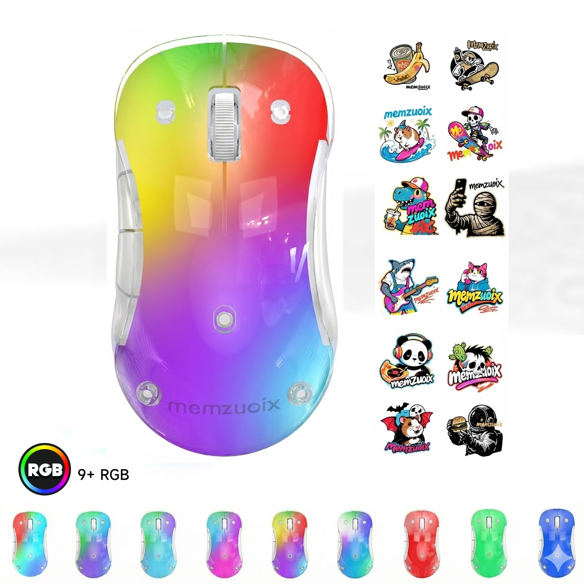 memzuoix LED Rechargeable Wireless Mouse, 9-Color Gradient RGB Light ...