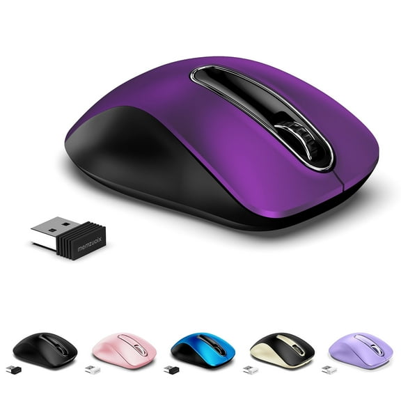 memzuoix Wireless Mouse, 5 Button 1400 DPI Mobile Optical Mouse, Cordless Laptop Mouse with Nano Receiver, Portable Computer Mice for PC, Desktop, MacBook, Purple