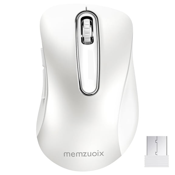 memzuoix Wireless Mouse, 5 Button 1400 DPI Mobile Optical Mouse, Cordless Laptop Mouse with Nano Receiver, Portable Computer Mice for PC, Desktop, MacBook, White