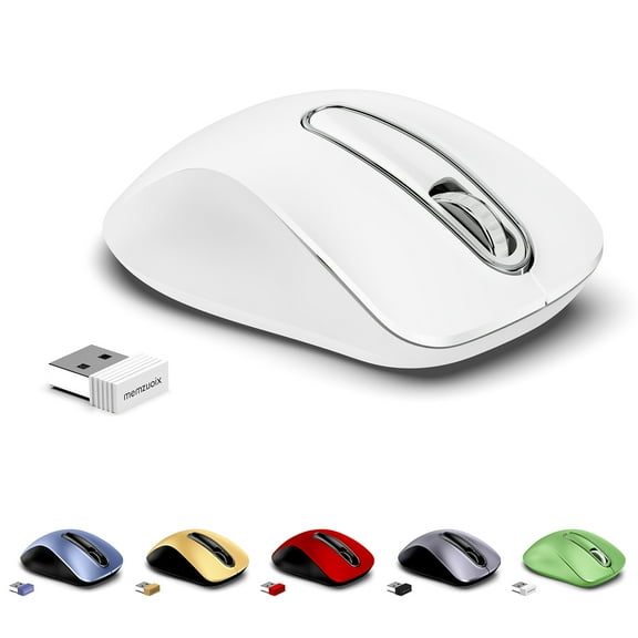 memzuoix Wireless Mouse, 5 Button 1400 DPI Mobile Optical Mouse, Cordless Laptop Mouse with Nano Receiver, Portable Computer Mice for PC, Desktop, MacBook, White