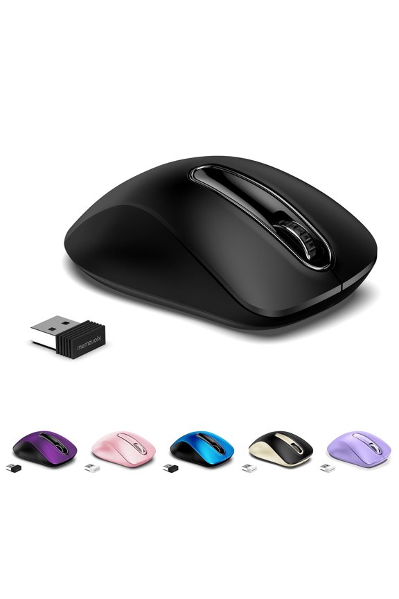Wireless Mouse for Laptop, 5 Buttons 1400 DPI Wireless Mouse with USB Receiver, Cordless Computer Mice for Chromebook, Desktop, PC, Macbook(Black)