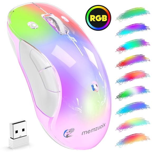 memzuoix Wireless Rechargeable LED Mouse, 2.4G with USB Receiver, 5-Button, 1200 DPI, Ambidextrous Design for PC, Laptop, Desktop, Chromebook, Mac –Pink